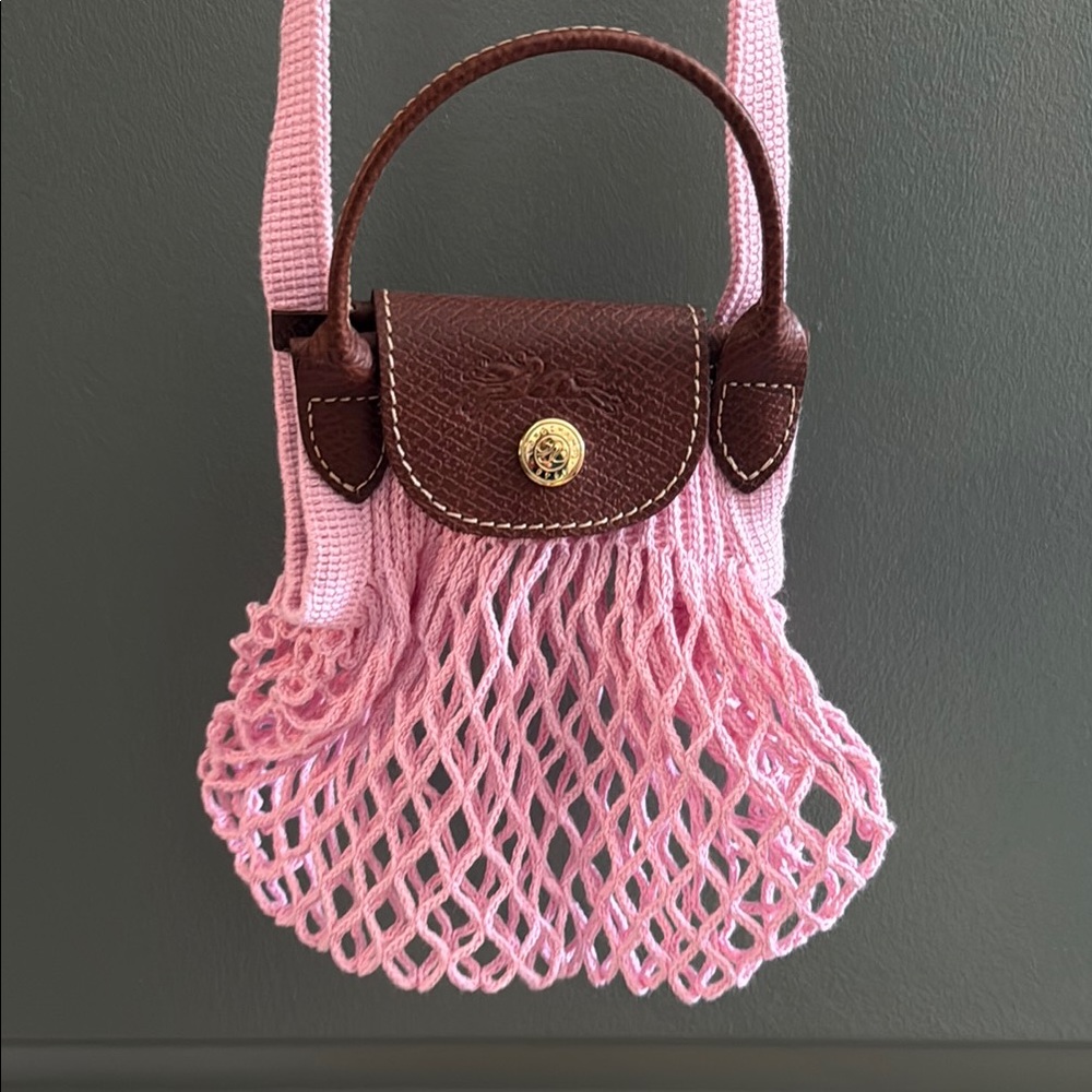 Longchamp Pink and Brown Mini Bag with Mesh Design